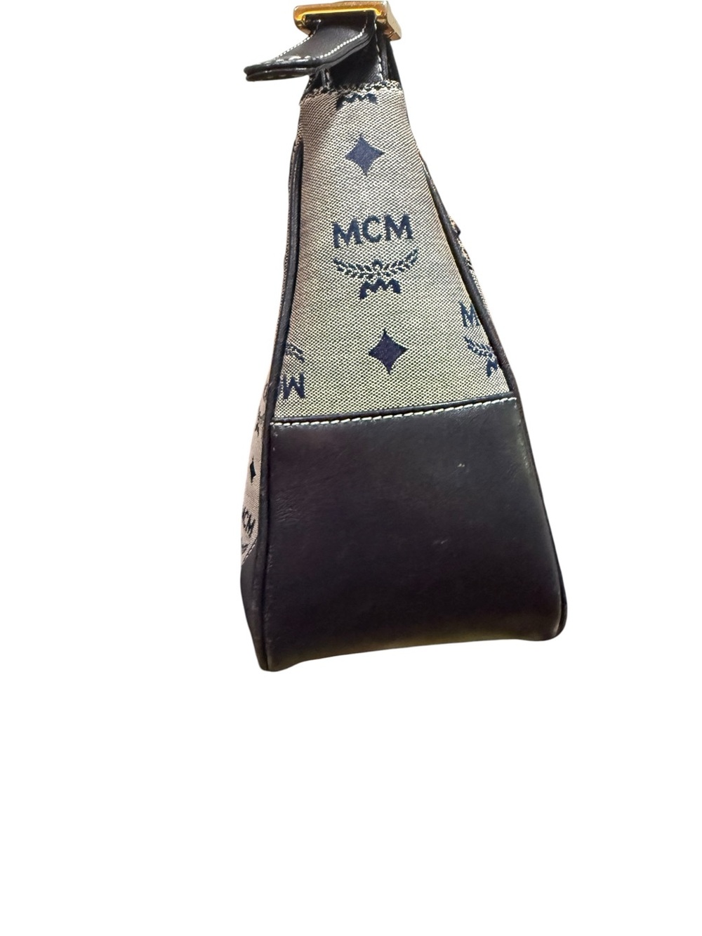 Vintage MCM Visetos Jacquard Canvas Baguette Shoulder Bag Navy - Picture 5 of 15